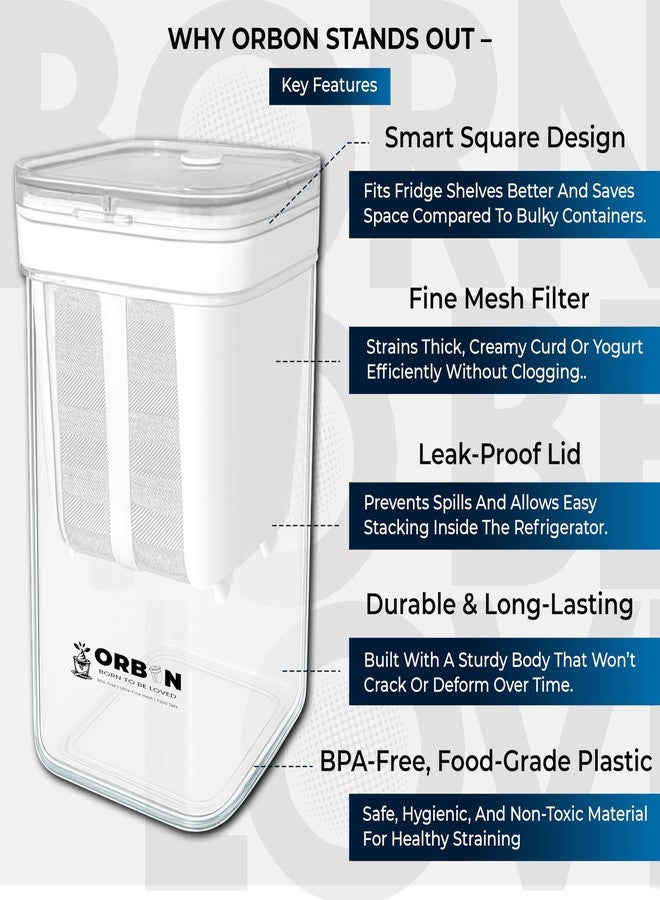 ORBON Extreme Multifunctional Hung Curd Maker & Yogurt Strainer - 1100ml BPA-Free Curd Strainer Box with Fine Mesh for Thick Greek Yogurt & Dahi | Kitchen Essential for Healthy Homemade Curd | 1 Unit - Image 3